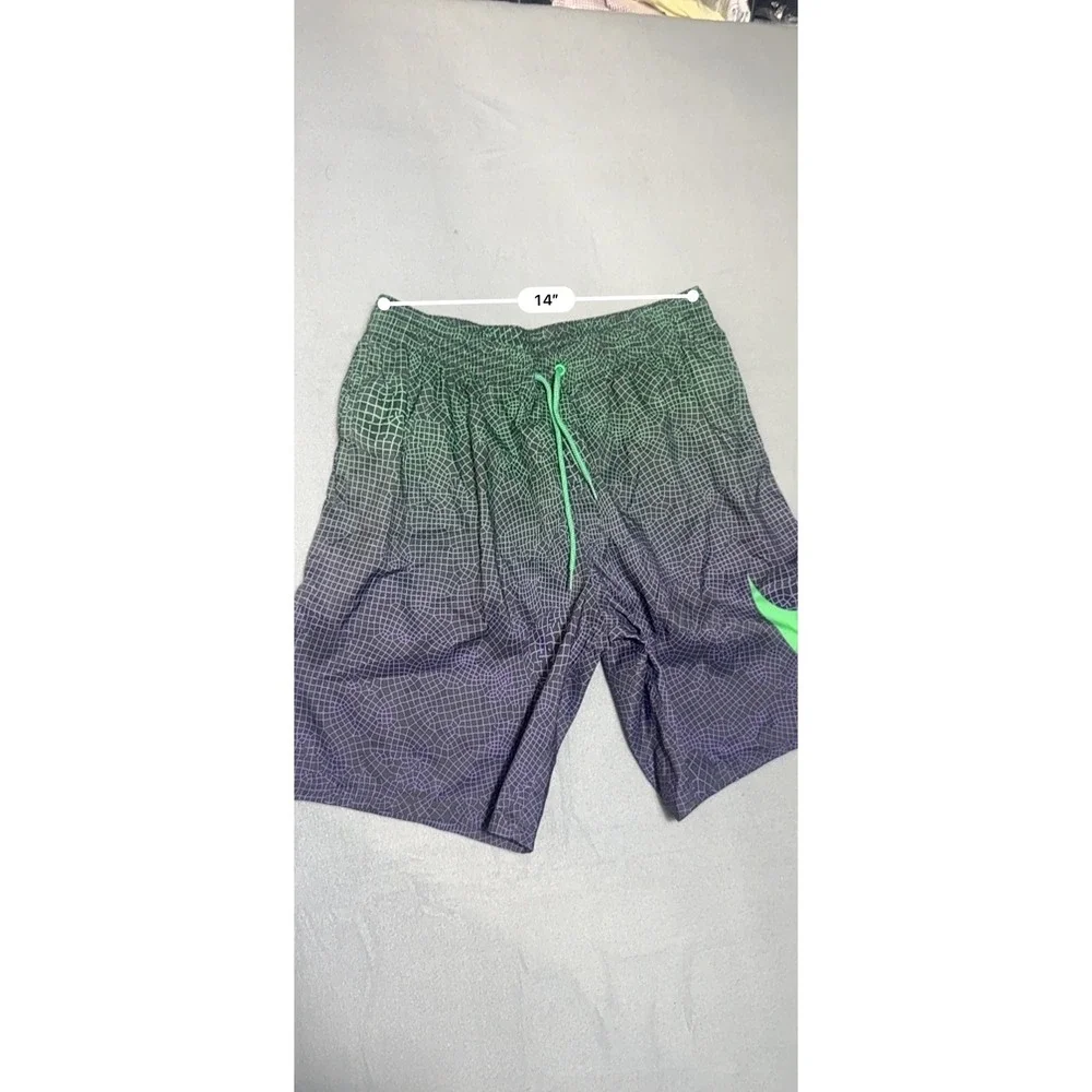 Nike Mens Swim Trunks Green Purple Gradient Grid Board Shorts Large NESS9445